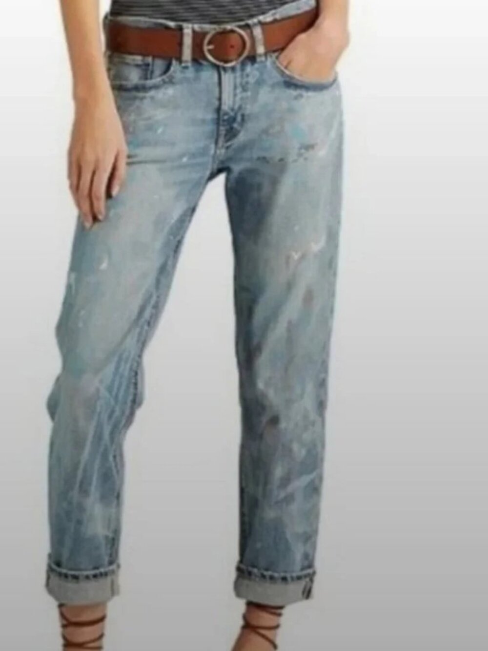 NWT Lauren Ralph Lauren Relaxed Taper Wash Paint Splatter Boyfriend Jeans 12P